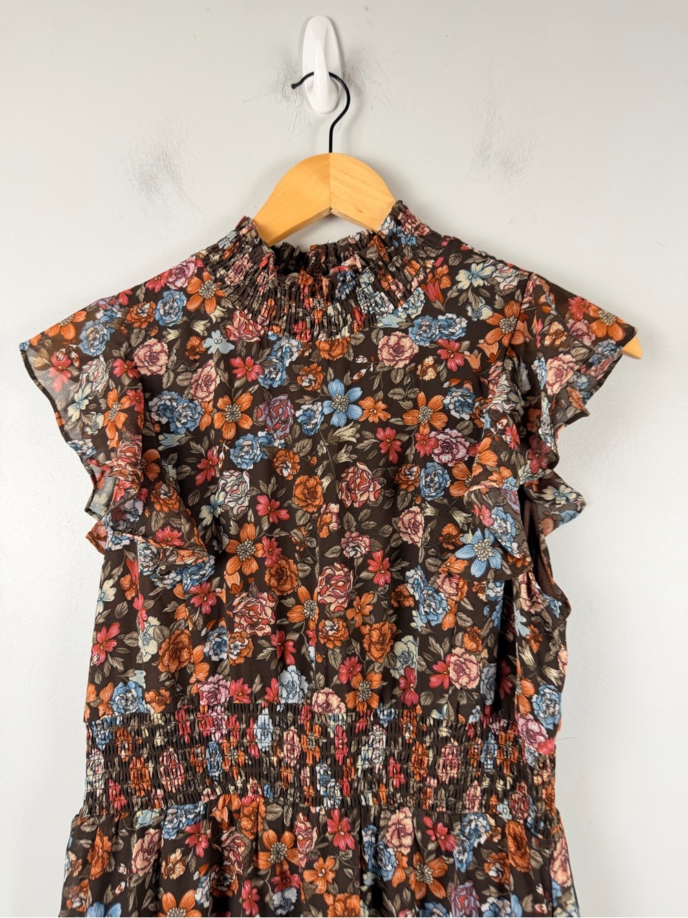New Baltic Born Kearny Ruffle Maxi Dress size large in brown multi floral - Picture 4 of 10